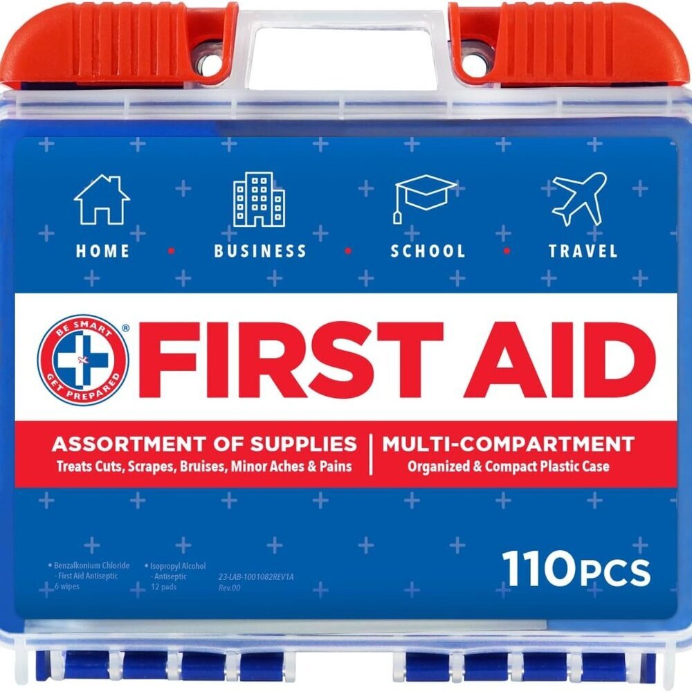 110 pc First Aid Kit: Clean, Treat, Protect Minor Cuts, Home, Office, Car, Schoo